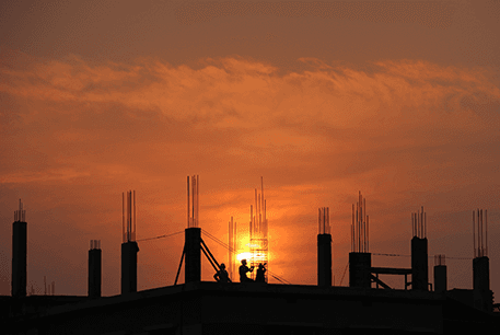 Sunset at construction site